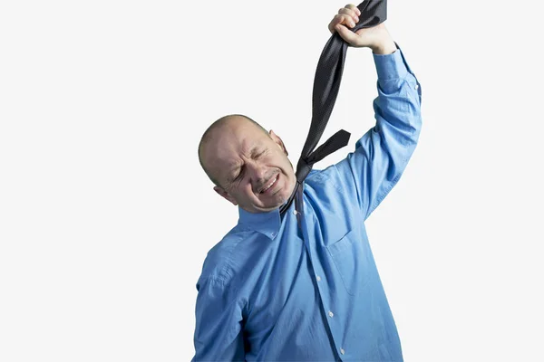 Man Chokes His Tie — Stock Photo, Image