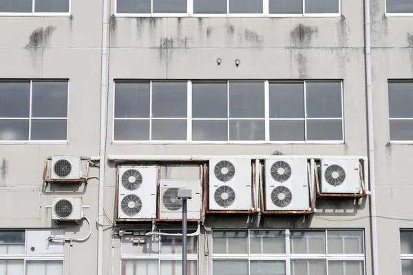 Air Conditioners Wall Many Compressor Airs Hanging Wall — Stock Photo, Image
