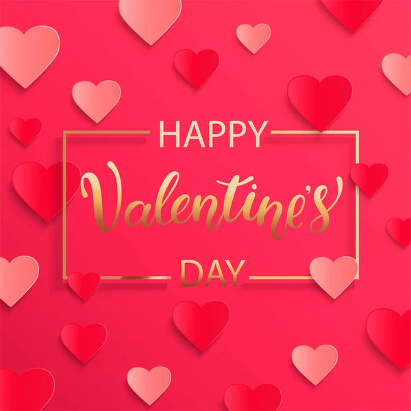 Kaart Voor Gelukkige Valentijnsdag Met Belettering Gouden Vierkante Kader Poster — Stockfoto