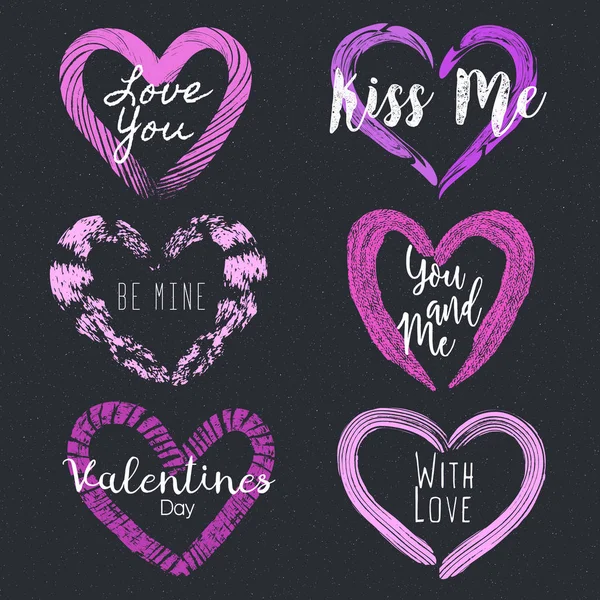 Set Textured Shapes Heart Happy Valentine Day Creative Frames Grunge — Stock Photo, Image