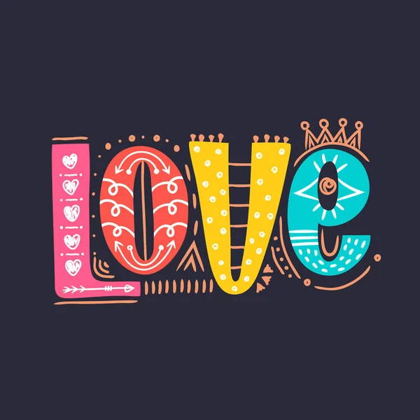 Love Hand Drawn Lettering Happy Valentine Day Freehand Style Doodle — Stock Photo, Image