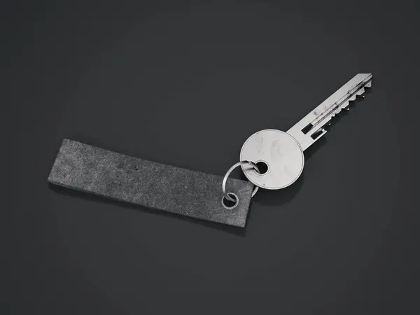 Metal Key Blank Tag Isolated Dark Background Rendering — Stock Photo, Image