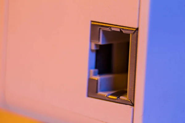 Macro Close Wifi Repeater Ethernet Socket Het Apparaat Zit Een — Stockfoto
