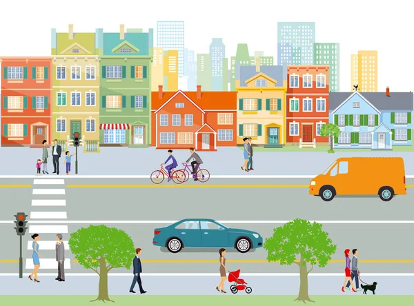 Cidade Com Trânsito Rodoviário Pedestre Ilustração — Fotografia de Stock