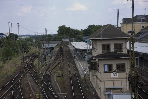 Trilhos Linha Trem Vazios Chão — Fotografia de Stock