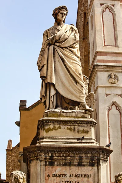 Dante Szobor Basilicasanta Croce Facade Firenze Olaszország — Stock Fotó