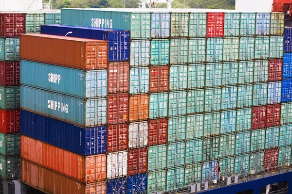 Cargo containers stacked at a commercial dock, Panama Canal, Panama