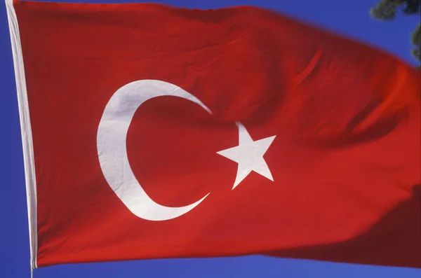 Close-up of the Turkish flag fluttering