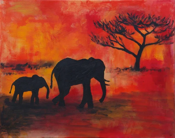 Слоны Закате — стоковое фото