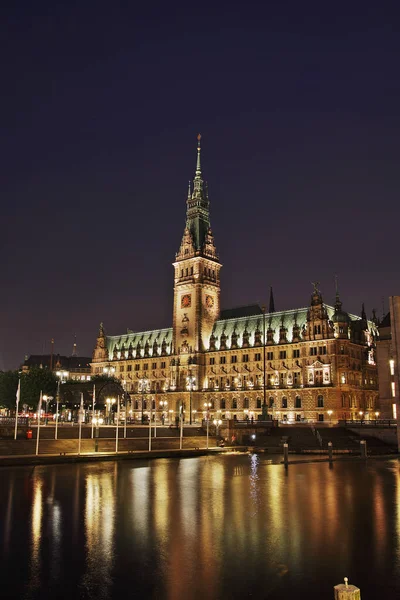 Hamburgo Prefeitura Noite — Fotografia de Stock