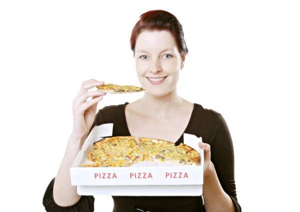 Vrouw Met Lekkere Pizza Stockfoto