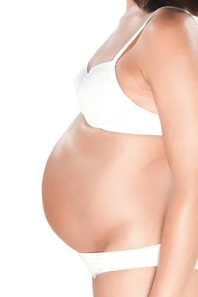 Gravid Kvinna Magen Detaljvy Profil Sida — Stockfoto