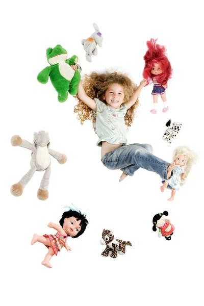 Little Girl Surrounded Toys — Stock Photo, Image