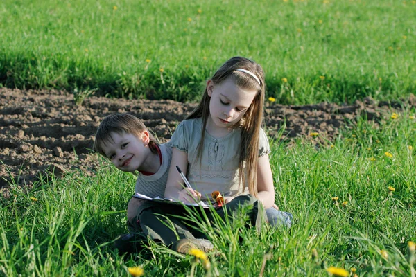 Bruder Und Schwester Sommertag — Stockfoto