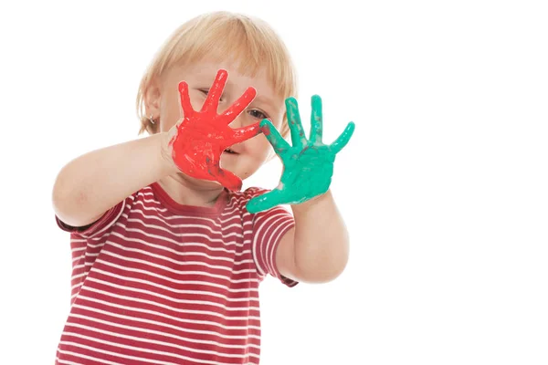 Petite Fille Avec Des Mains Colorées — Photo