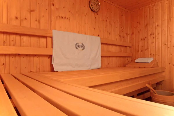 Interno Una Sauna Con Pavimento Legno — Foto Stock