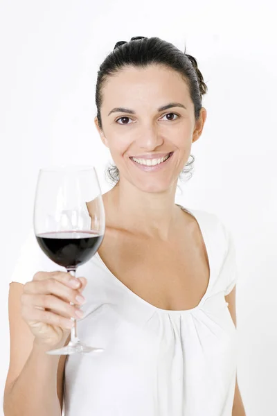 Mulher Com Vinho Tinto — Fotografia de Stock