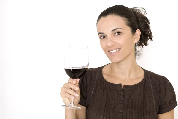 Mujer Con Vino Tinto — Foto de Stock