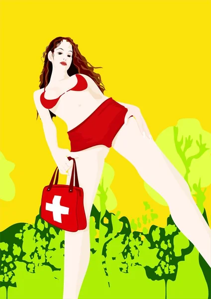 Sexy Dziewczyna Torba Szwajcarski Krzyż — Zdjęcie stockowe