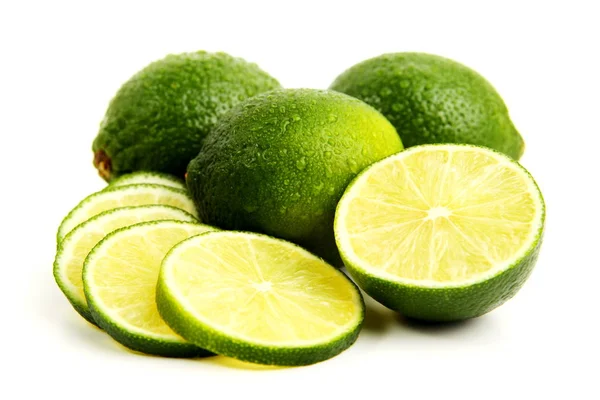 Färsk Lime Med Hälften Och Skivor — Stockfoto