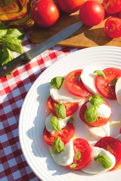 Caprese Salat Auf Weißem Teller — Stockfoto