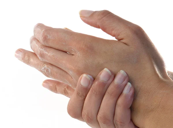 Close Van Vrouwelijke Hand Met Een Witte Achtergrond — Stockfoto