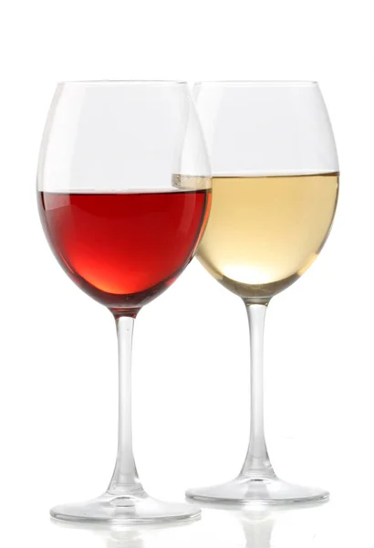 Vino Rosso Bicchiere Bicchieri Bianchi Rosa Gialli Isolati Uno Sfondo — Foto Stock