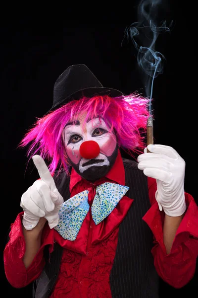 Clown Schwarzen Anzug Und Perücke — Stockfoto
