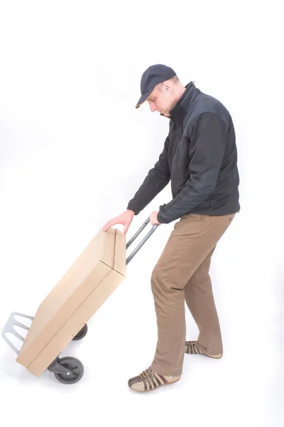 Delivery Man Briefcase Isolated White — Stock Photo, Image