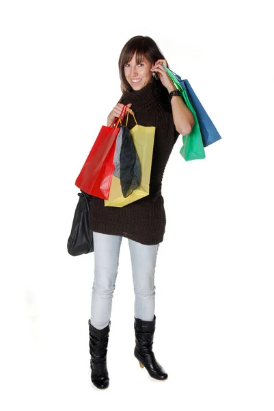 Mujer Joven Con Bolsas Compras — Foto de Stock