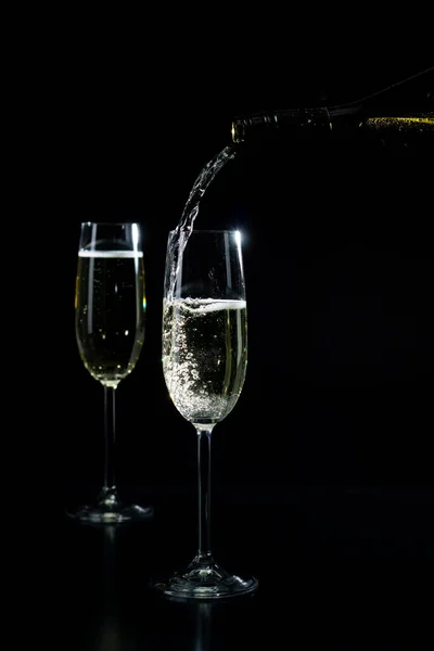 Bicchiere Champagne Sfondo Nero — Foto Stock