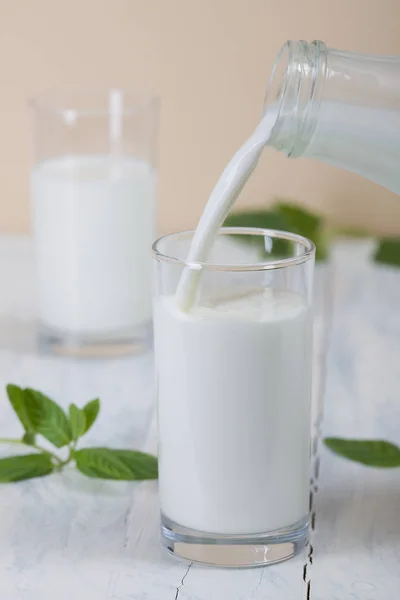 Glass Milk Fresh Yogurt Table — Stock Photo, Image