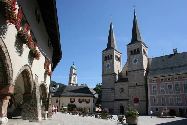 Berchtesgaden Hrad Náměstí Kostel — Stock fotografie