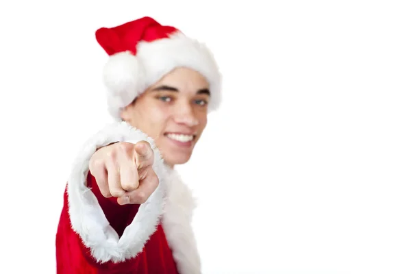 Teenager Santa Claus Pointing Finger — Stock Photo, Image