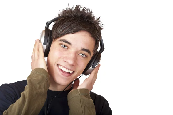 헤드폰을 음악을 노래를 부르는 청소년 — 스톡 사진