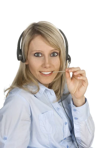 Retrato Mujer Con Auriculares — Foto de Stock