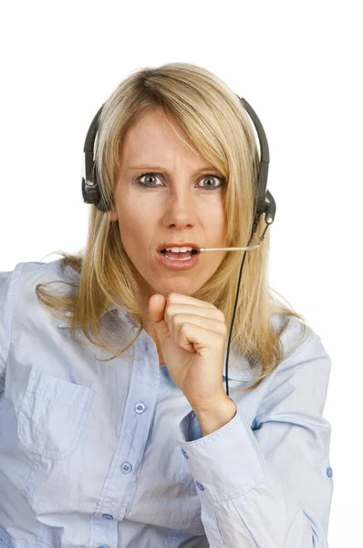 Portrait Femme Avec Casque — Photo