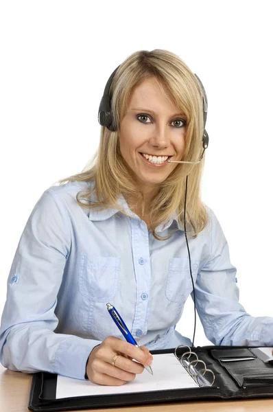 Porträt Einer Frau Mit Headset — Stockfoto