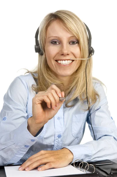 Retrato Mulher Com Fone Ouvido — Fotografia de Stock