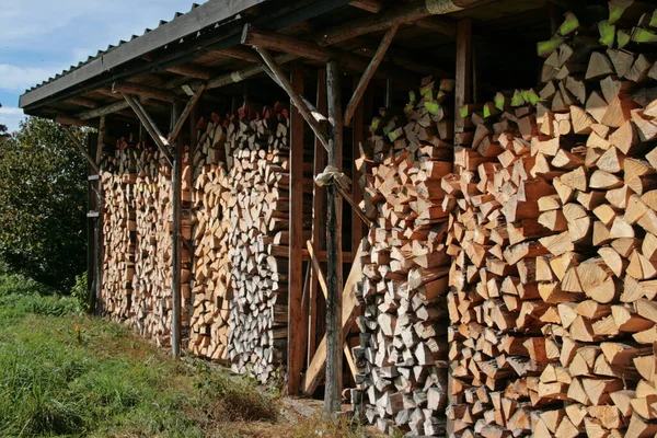 Stacked Wooden Piles Bark — Stock Photo, Image