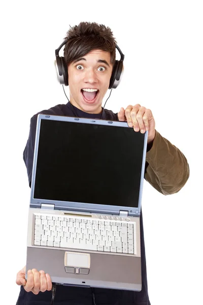 Adolescente Con Auricolare Computer — Foto Stock