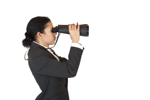 Woman Binoculars Looking Business — Stockfoto