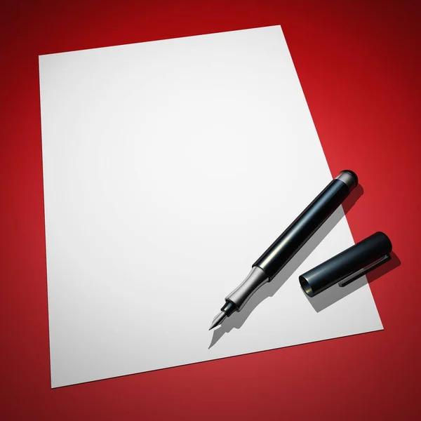 Lettera Bianca Con Penna Stilografica Rosso — Foto Stock