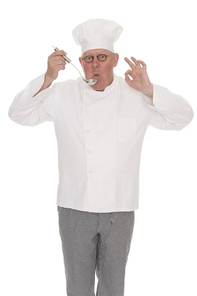 Chef Uniform Met Een Mes Een Witte Achtergrond — Stockfoto