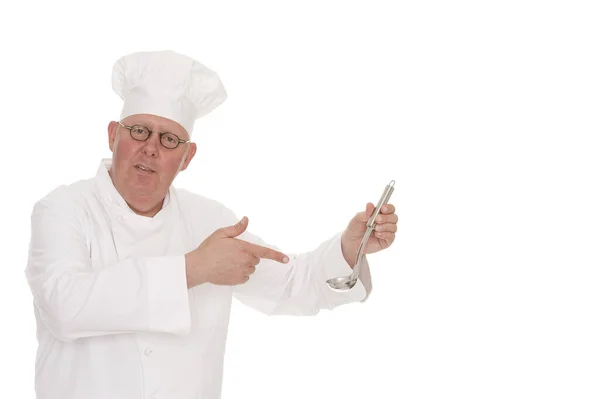 Chef Met Een Tablet Geïsoleerd Wit — Stockfoto