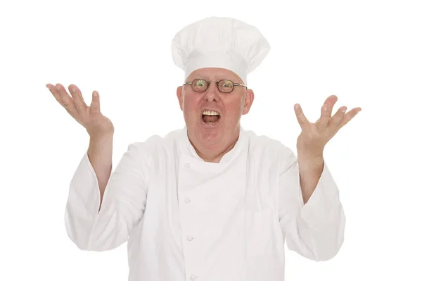 Porträt Eines Kochs Mit Bart Und Hut Auf Weißem Hintergrund — Stockfoto