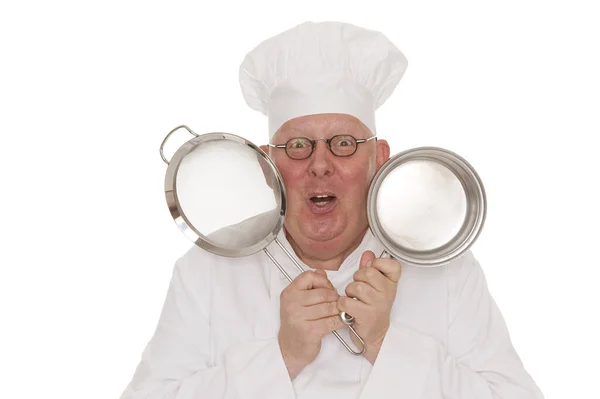 Portret Van Een Jonge Chef Uniform Met Een Vergrootglas — Stockfoto