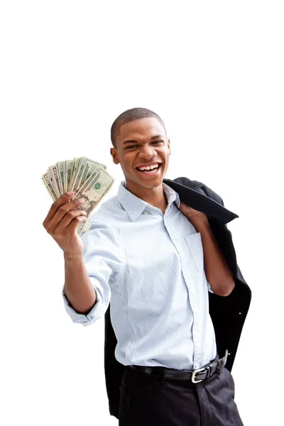Hombre Feliz Que Muestra Dinero —  Fotos de Stock