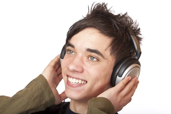 Adolescente Escuchando Música Con Auriculares Cantando — Foto de Stock