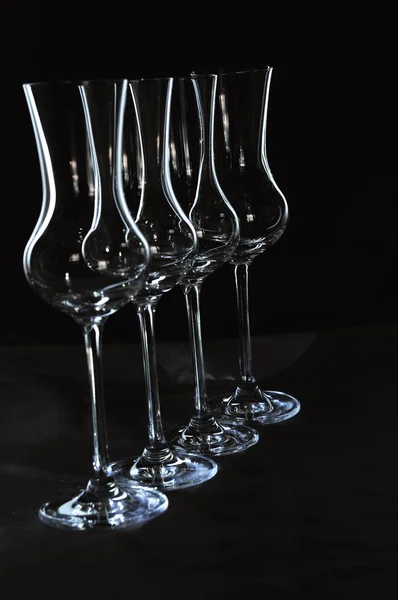 Empty Wine Glasses Black Background — Stock Photo, Image